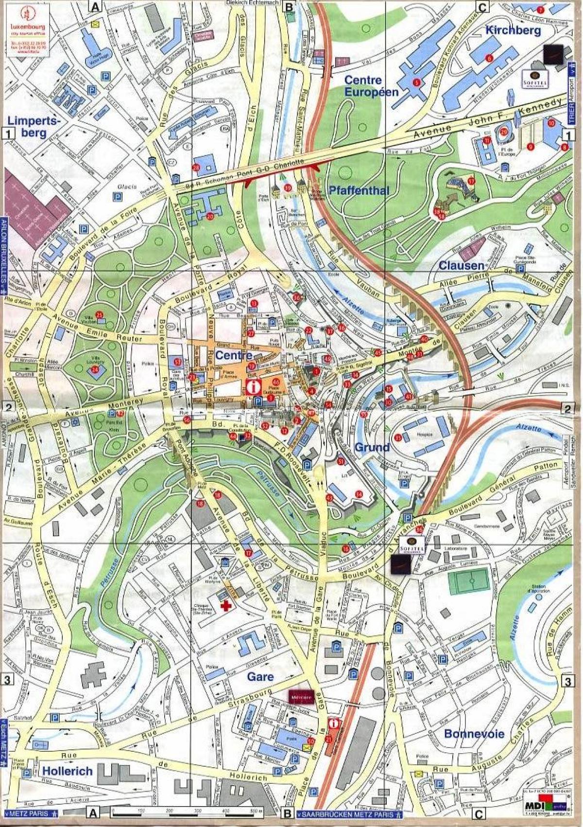 kart over Luxembourg gamlebyen