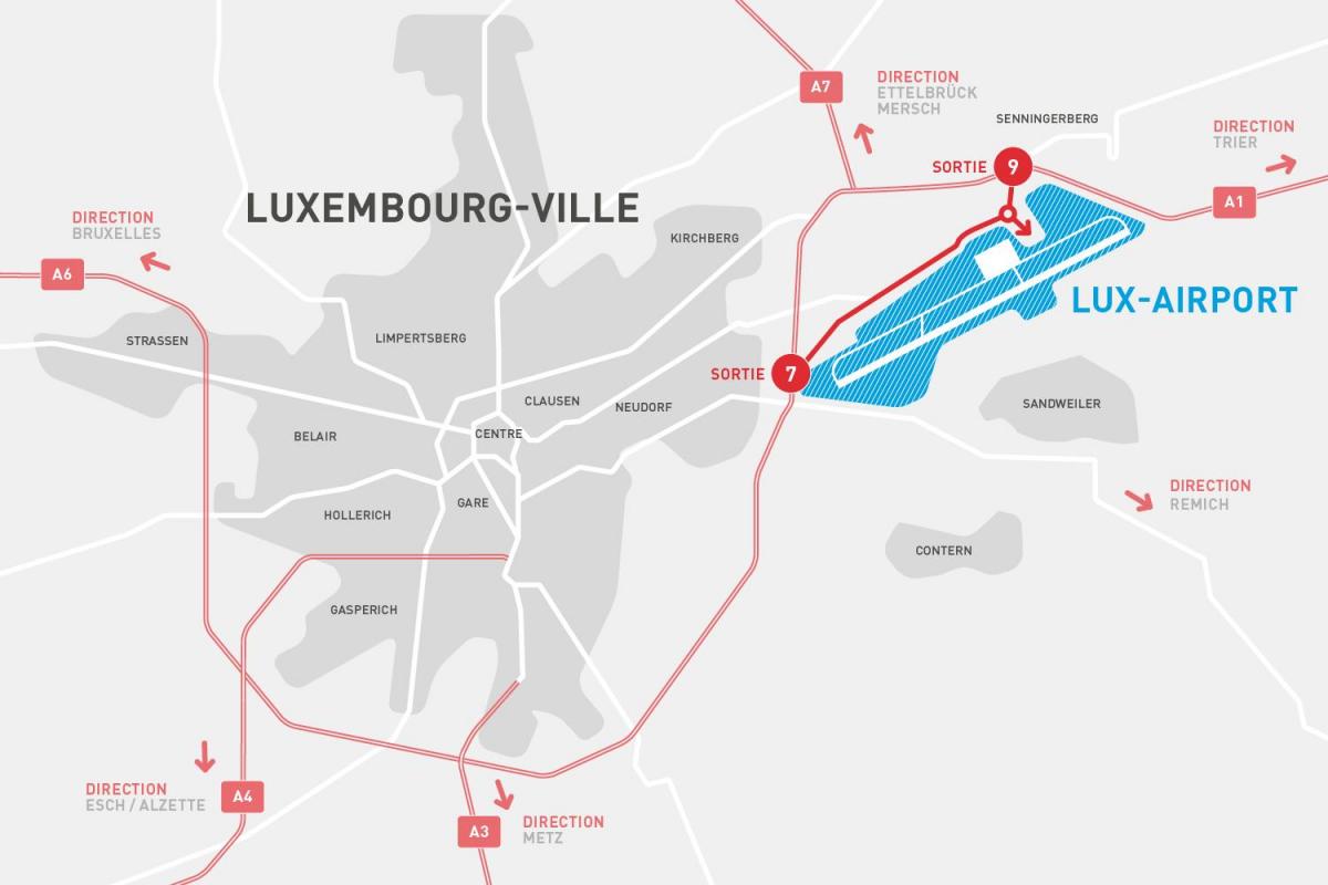 kart over Luxembourg lufthavn
