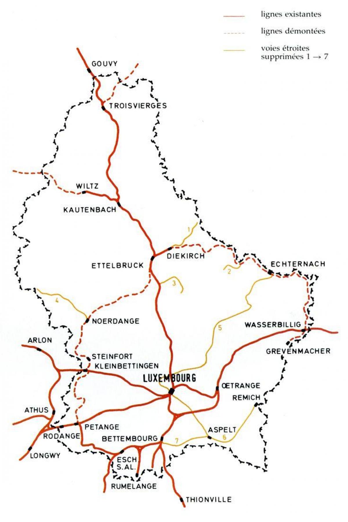 kart over Luxembourg jernbanestasjon