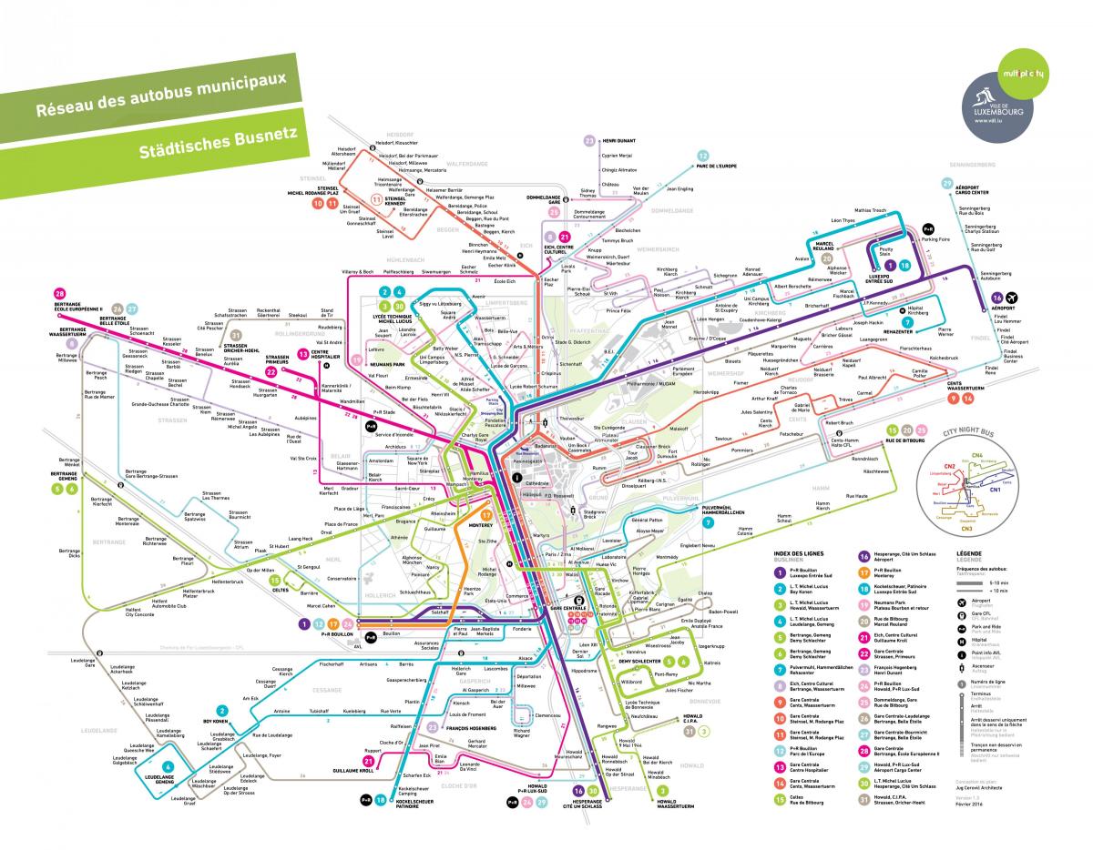 kart over Luxembourg offentlig transport