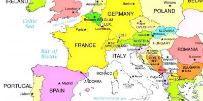 Kart over europa som viser Luxembourg